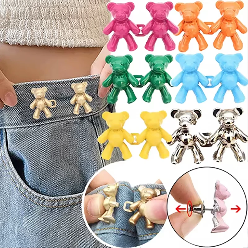 

2Pair Bear Shaped Adjustable Jean Button Waist Buckle Snap Pants Extender Replacement Jeans Button Pins