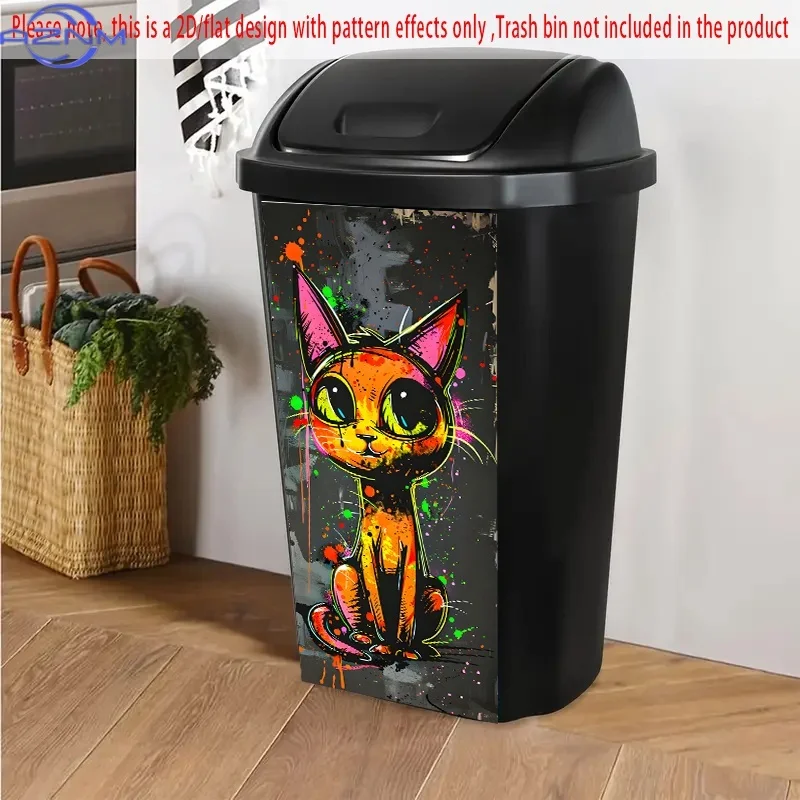 Trash Can Sticker. 37.01*81.99cm. Orange Cartoon Cat Graffiti Pattern. Trendy Graffiti Creative Trash Can Sticker. Suitable fo