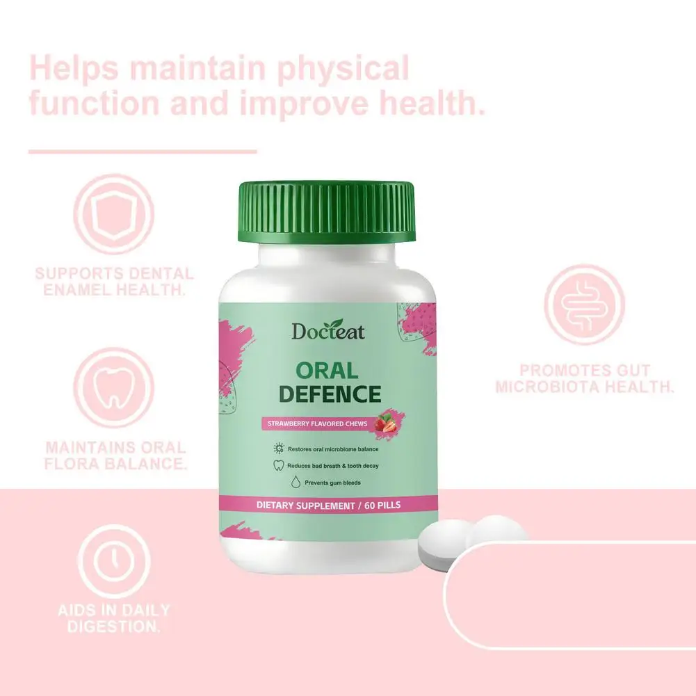 Docteat Strawberry Flavor for Oral Microbiome Balance with Hydroxyapatite Xylitol & Probiotic Complex and Daily Cleaning 60Pills - view 5