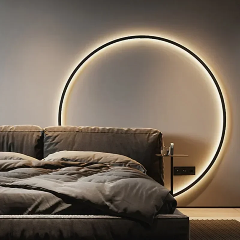 

Nordic simple bedroom ring LED wall lamp background wall bedside atmosphere home decoration art wall lights for home lighting