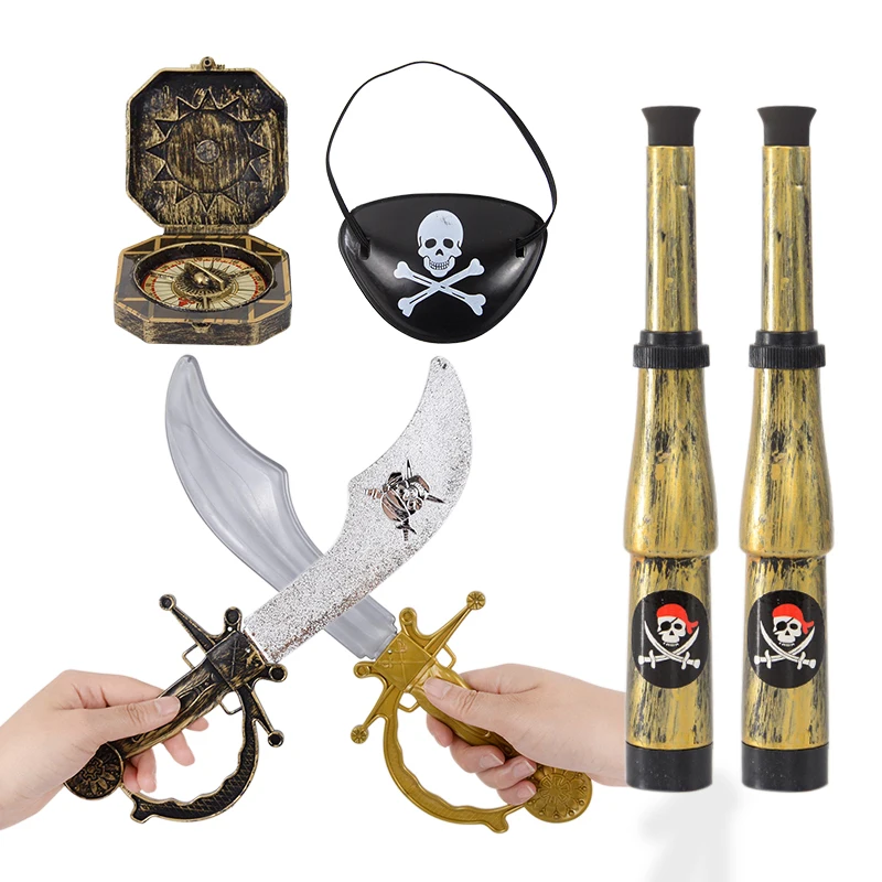 1PC/3PC Pirate Captain Cosplay Costume Props Eye Mask Simulation Knife Compass Telescope Halloween Theme Party Decor Supplies