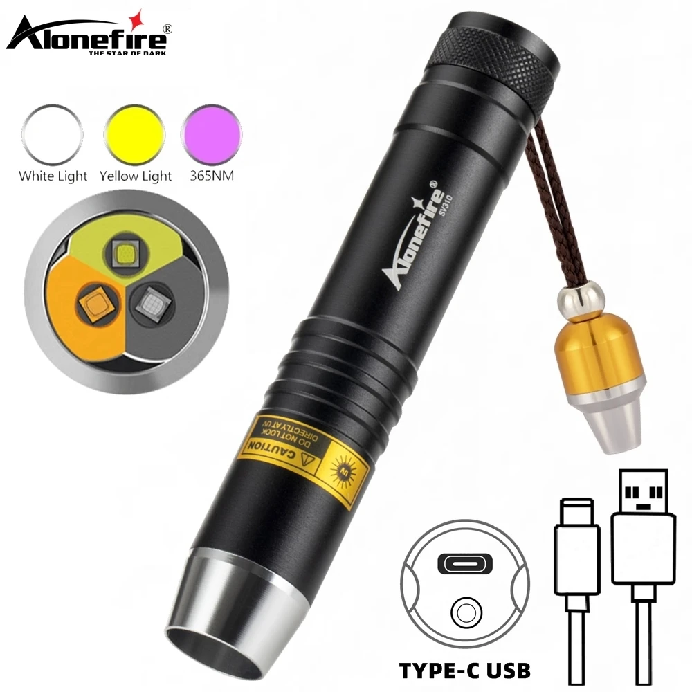 Linterna UV 365nm LED recargable USB – Blanco amarillo ultravioleta - imagen 3