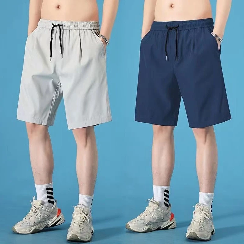 

Мужские спортивные шорты из ледяного шелка, летние, свободные, повседневные, тонкие, пляжные, средней длины, дышащие, комфортные, легкие