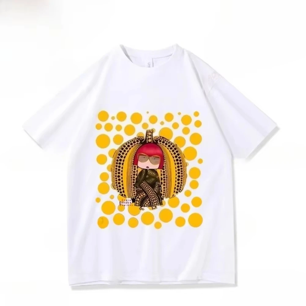 Yayoi Kusama T-Shirt, japanisches Pop-Art-T-Shirt mit Polka Dots und Kürbis-Motiv, lockeres und modisches Damen-T-Shirt mit Printmuster – Detail 5