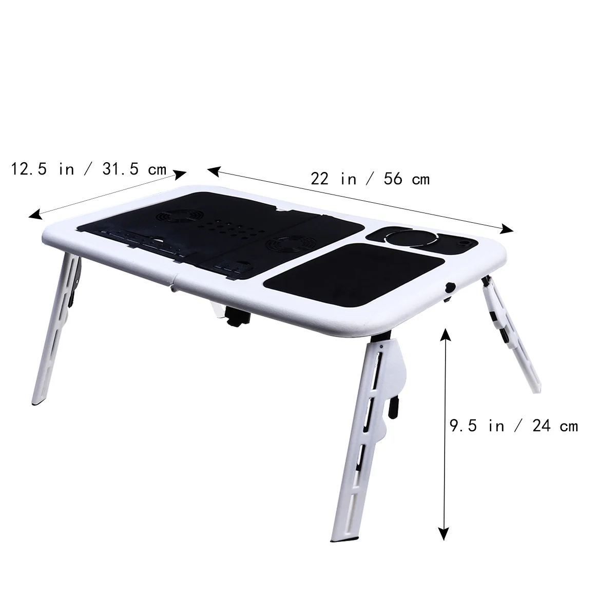 طوي طاولة كمبيوتر محمول صينية مكتب أسود أبيض قابل للتعديل ارتفاع زاوية مروحة التبريد عدم الانزلاق الساقين الماوس منصة مراوح مزدوجة برودة