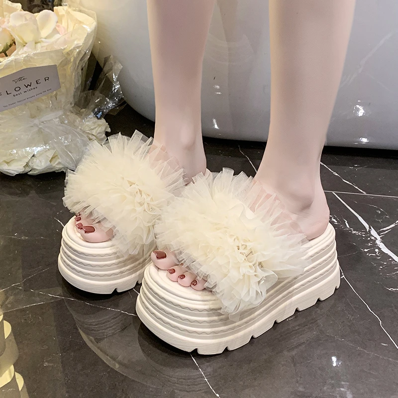 

НОВЫЕ Женские шлепанцы на платформе 8 см, летние босоножки на танкетке, женские пляжные шлепанцы с кристаллами, сандалии на толстой подошве