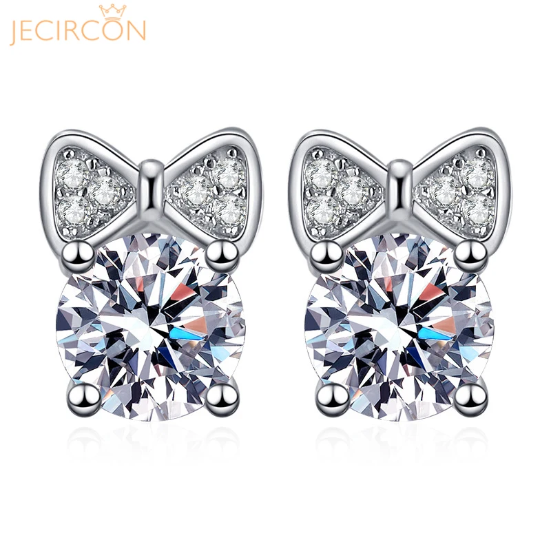 

JECIRCON 0.5 Carat Moissanite Earrings for Women Cute Bow Ear Studs for Girlfriends Party Gifts S925 Sterling Silver Ear Jewelry