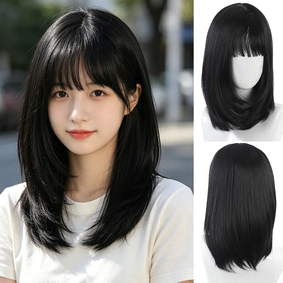 

Women's Full Head Simulation Hair High Level Synthetic Wig With Air French bangs For Women Daily Party Halloween Christmas