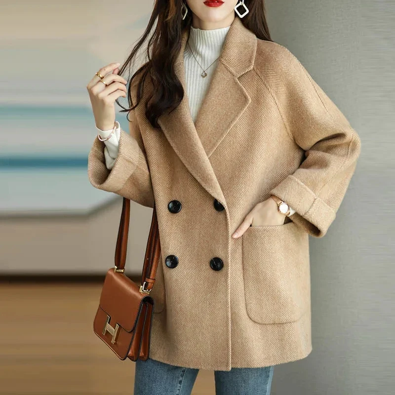 Autumn Winter New Woolen Coat Women\'s Coat Thickened Slim Temperament Long Slim Versatile Single-Breasted Buttons Overcoat