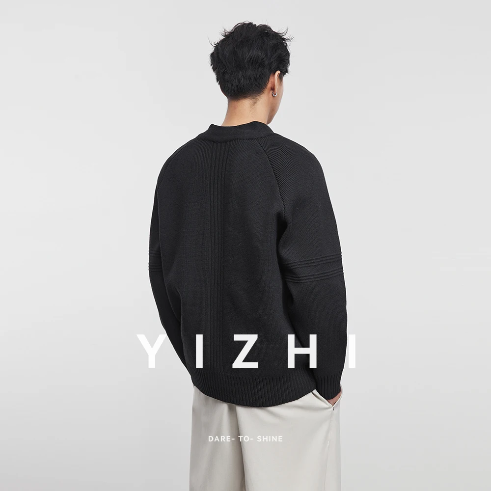 Fashion Men's Korean Simple Heavy Zipper Sweater Spring and Autumn New Long Sleeve Loose Casual Stand Collar Knitted Cardigan