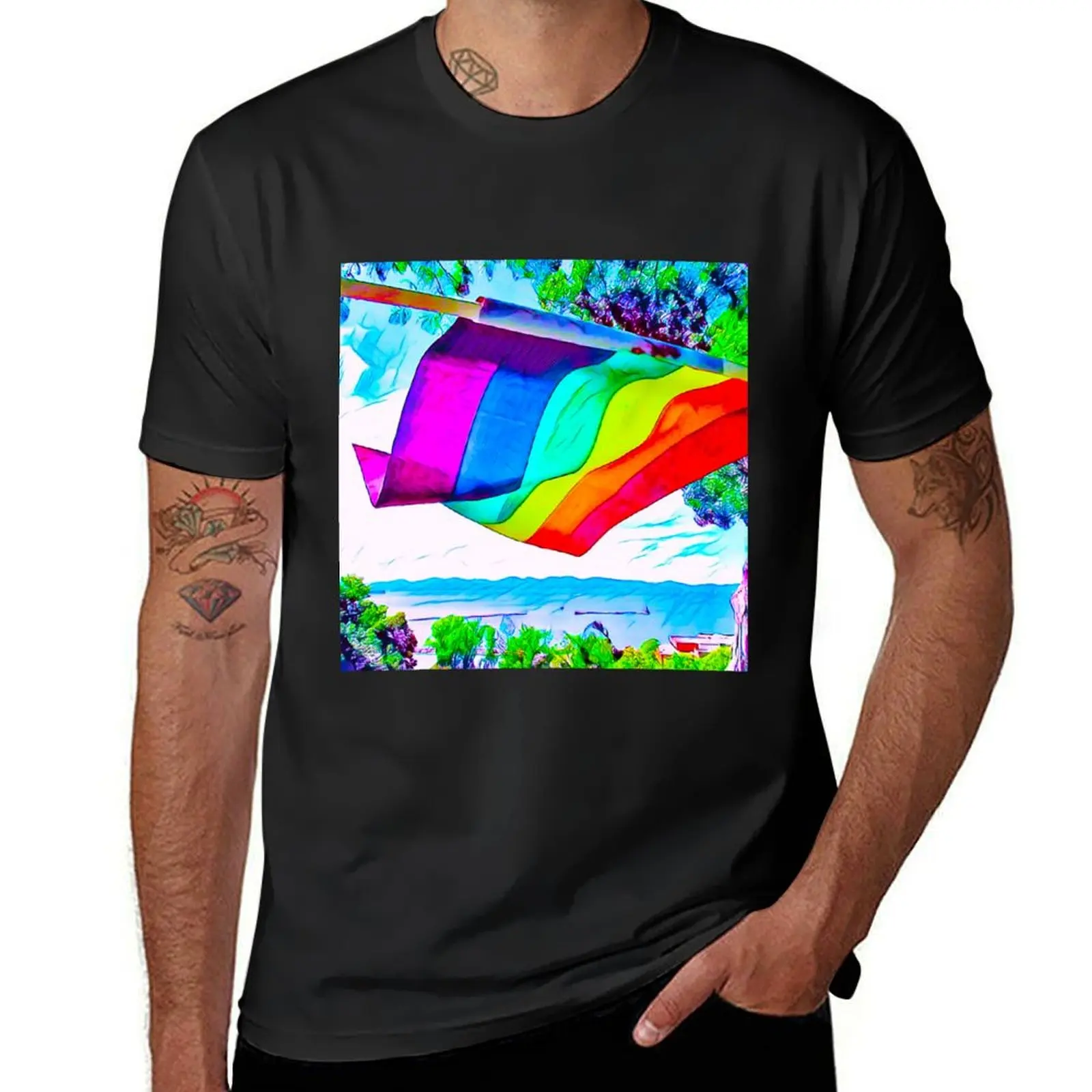 Vermont Rainbow Pride Flag Near Lake Champlain T-Shirt sublime graphics aesthetic clothes fitted t shirts for men