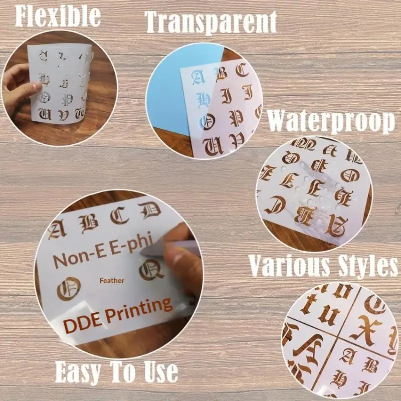Gothic Calligraphy Stencil, 6-Pack Reusable Old English Letter Number Template For DIY Painting, Craft, Scrapbooking