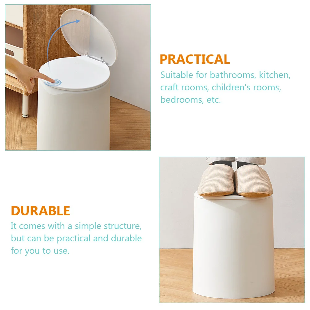 

Press Trash Can Household Garbage Container Kitchen Bathroom Waste Bin Plastic Debris Storage Box Lidded Rubbish Bin For
