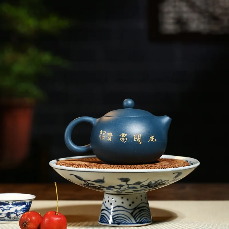 Handmade Yixing Purple Clay Pot Ore Day Blue Mash Hand Painted Flowers Blooming Rich Xi Shi Scented Teapot Ball Hole 230C