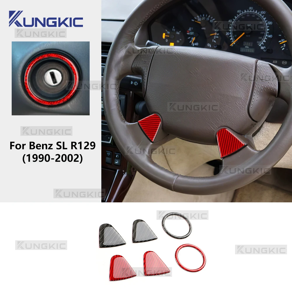 Real Soft Carbon Fiber Sticker For Mercedes Benz SL R129 1990-1995 1996 1997 1998 1999 2000 2001 2002 Car Steering Wheel Keyhole