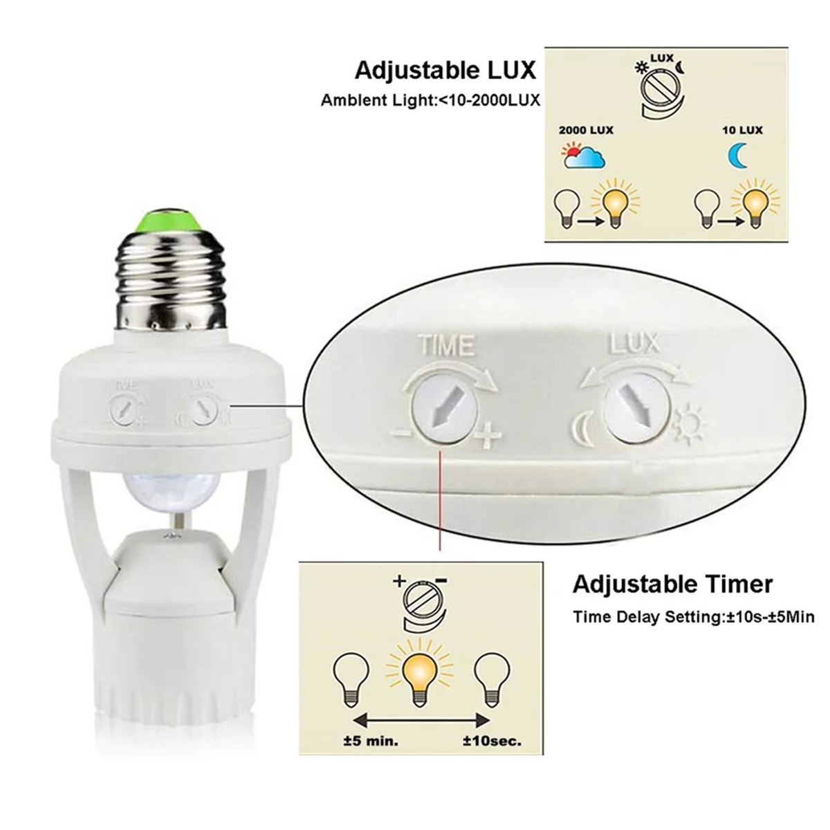 【New User Coupon】E27 PIR Smart Motion Sensor Light Switch Detector Base Lamp Holder Time Delay Adjust Control Bulb Socket