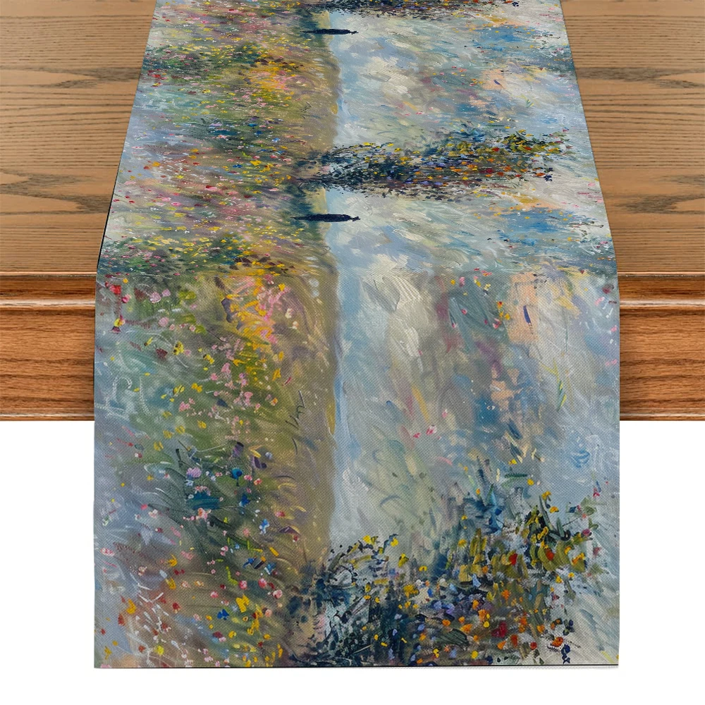 Claude Monet Table Runner Wedding Decoration Cloth Dining Decor Coffee Table Runners Washable Dining Long Cloth