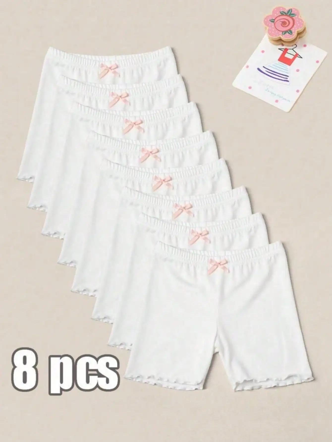 8 pieces/pack Sweet and adorable summer lightweight white ruffled shorts for baby girls