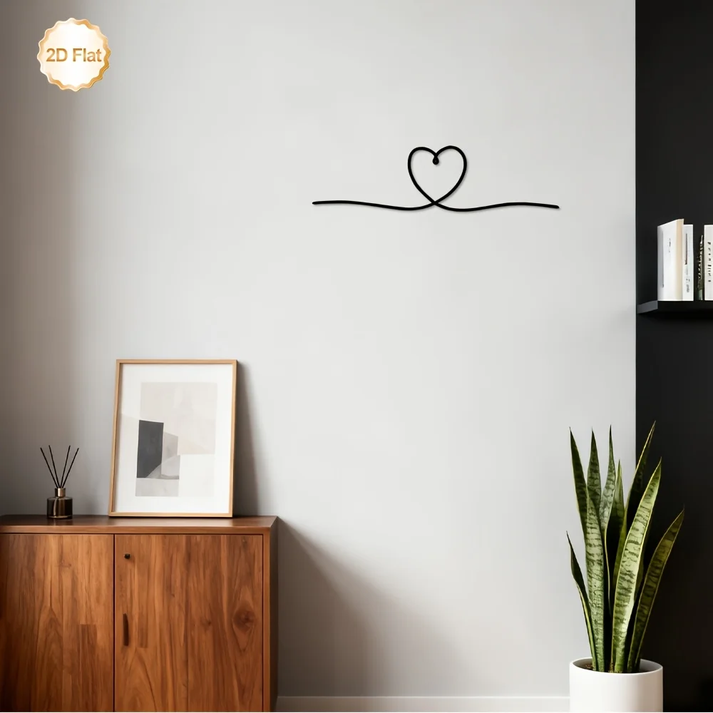CIFBUY Metal Wall Art Continuous Line Heart Sculpture Iron 2D Flat Decor for Indoor Outdoor Living Room Bedroom Entryway Home