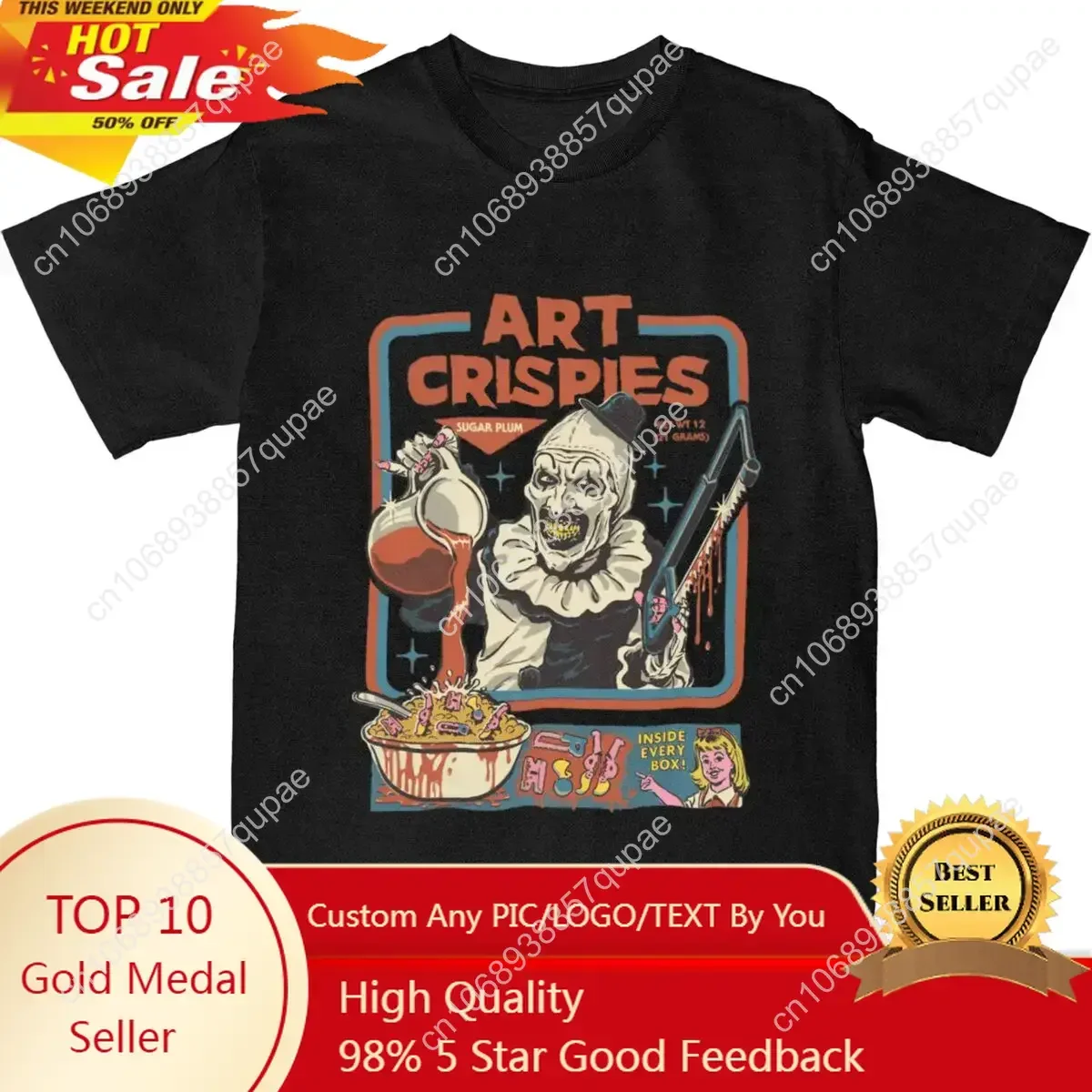 

Art Crispies Terrifier Clown Shirt Apparel Men Women's Pure Cotton Fashion Retro Horror Tee Shirt Clothes Graphic Printing