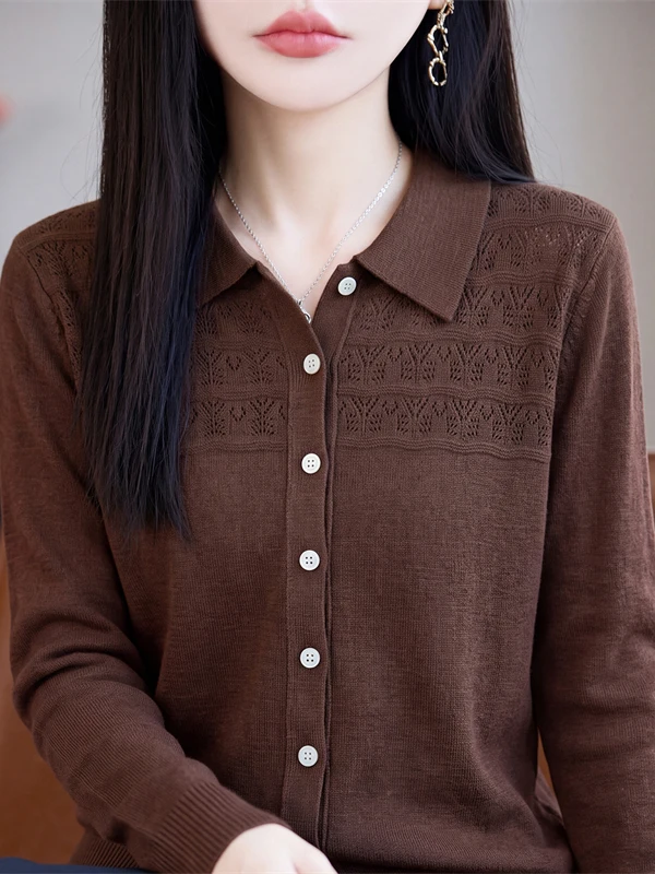 Exquisite Ultra-Fine Spun Wool Knitted Open Cardigan Women's  Collar Shirt Sweater Casual Top Fashionable Autumn Wear