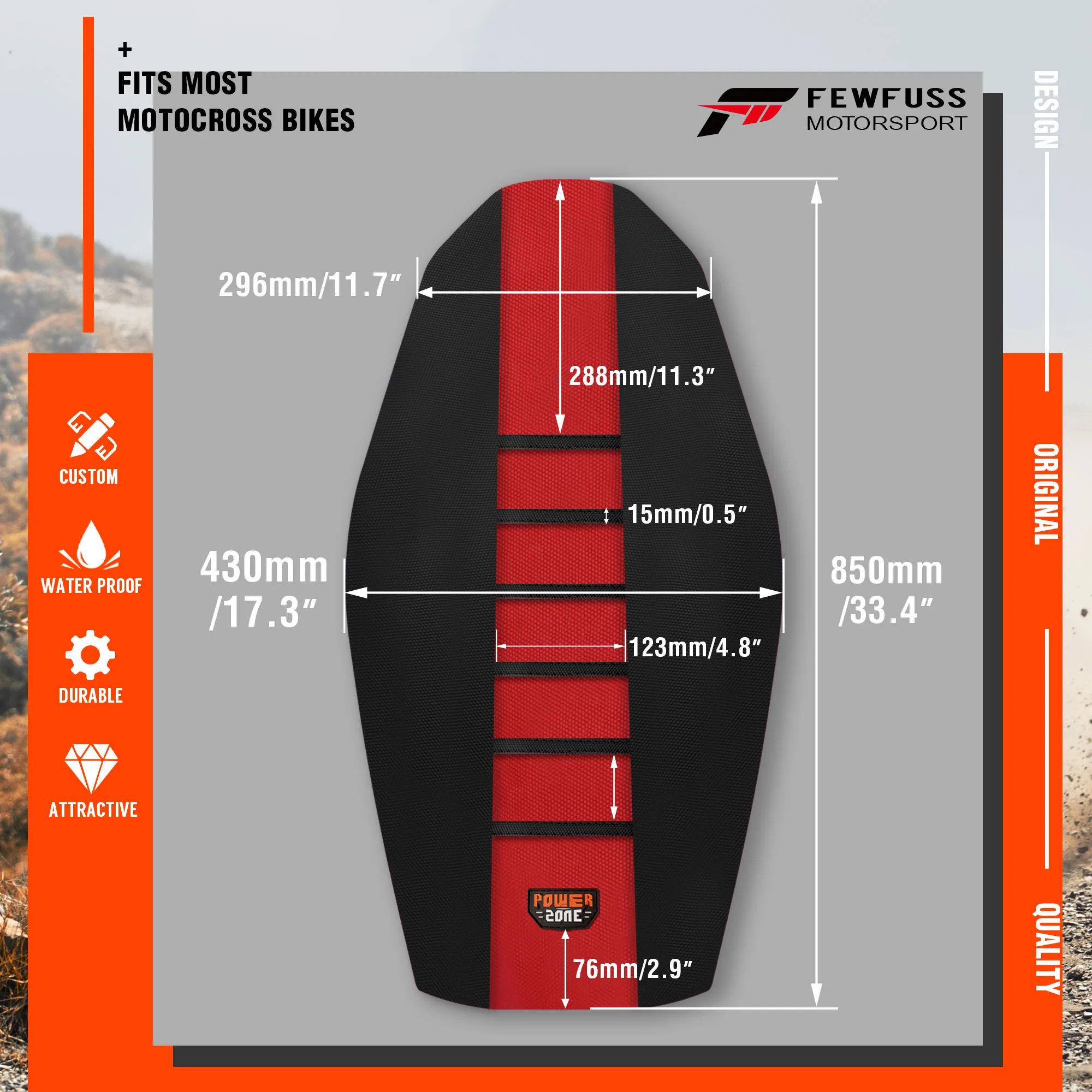 Powerzone Rib Ribbed Gripper Seat Cover in Waterproof Set Protection Antislip Upset Apply to For SXF EXC KXF CRF YZF WR TC TE