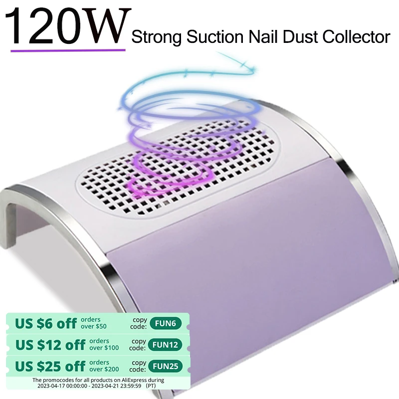 120W Strong Power Nail Dust Collector One-Click Nail Vacuum Cleaner Machine With 2 Fans Manicure Machine Nail Art Salon Tool