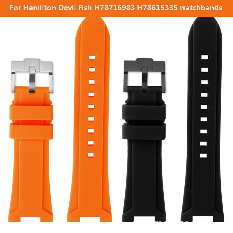 

High Quality Rubber Silicone Watch Strap For Hamilton Khaki Navy Devil Fish H78716983 H78615335 Diving Watchbands Men Bracelet