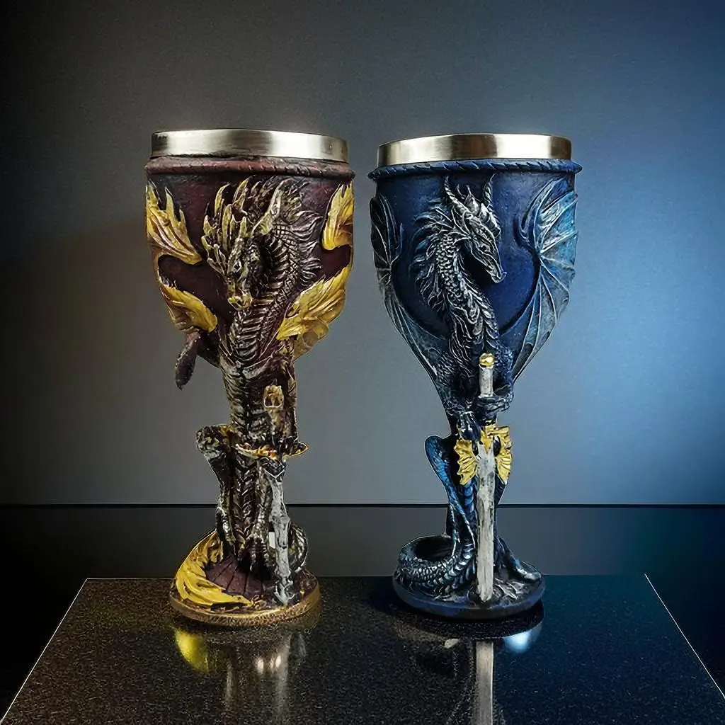 

Medieval Dragon Wine Glass Sword Resin Stainless Steel Goblet Chalice Cocktail Glasses Whiskey Cup Champagne Cups Bar Drinkware