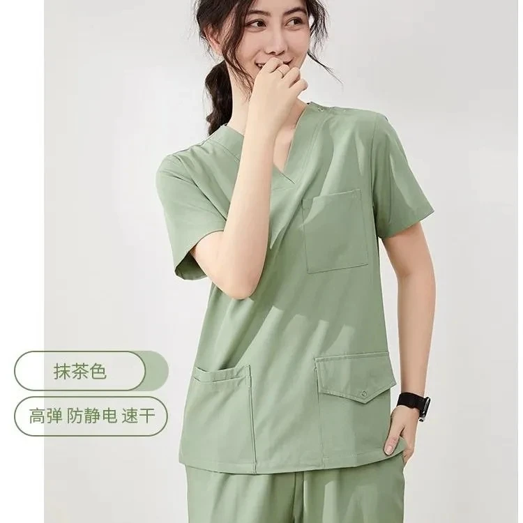 

Womens Scrub sets elastic operating room doctor workwear oral dental medical professional surgical suit quick drying overalls