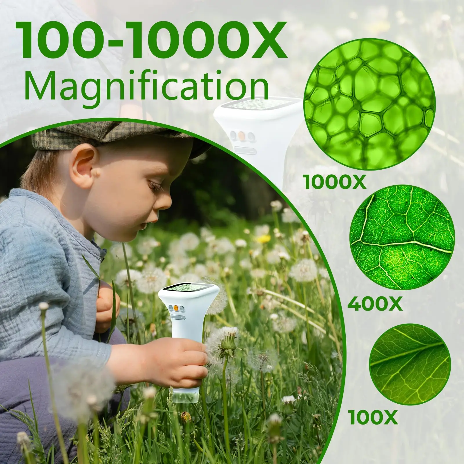 M&G Microscope for Kids, 1000X Portable Handheld Microscope with Base, 2" HD Screen Pocket Microscope with USB, Support Camera