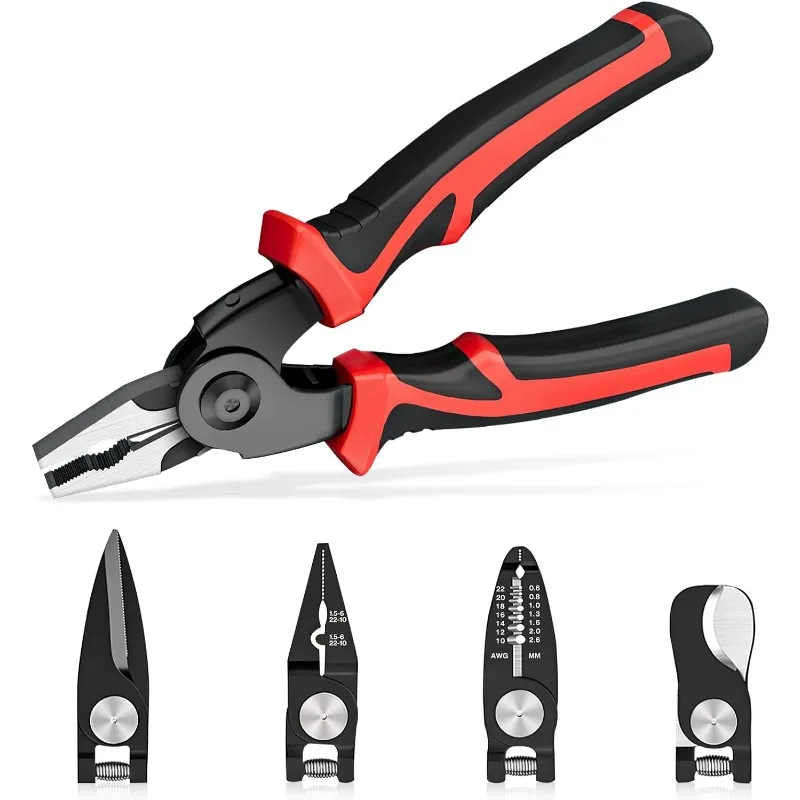 5 In 1 Multi Tool Combination Interchangeable Pliers Kit Wire Stripper Wire Crimper  Pliers Cable Cutter Electricians Scissor