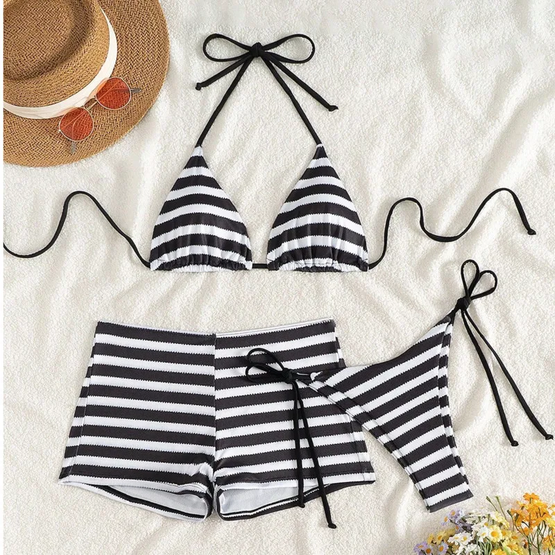 

Полосатые сексуальные бикини, женские купальники, женские купальники из трех предметов, пляжная одежда для купания, купальные костюмы, бразильский комплект бикини, купальщица в бассейне