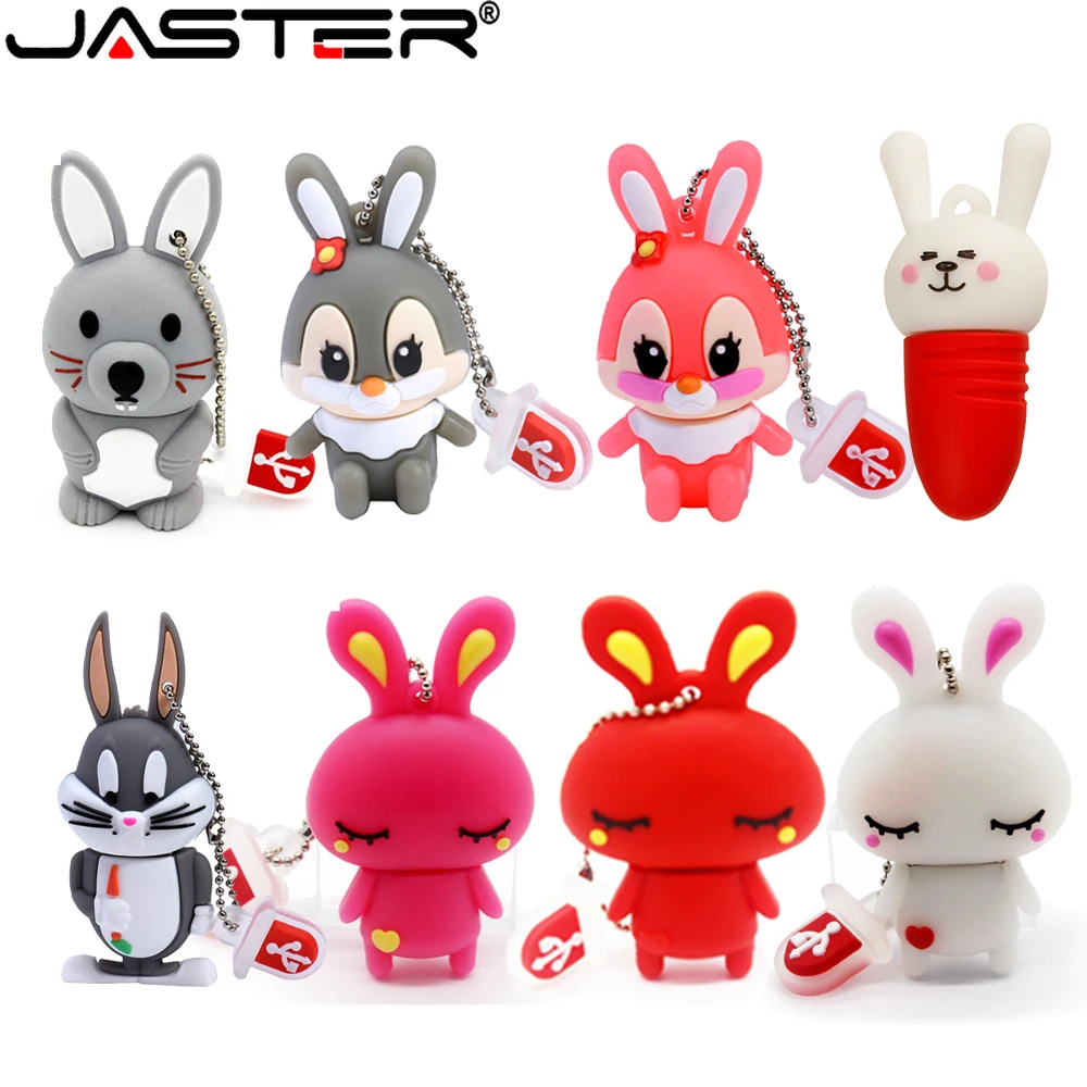 

JASTER USB-флеш-накопители с милым кроликом, 128 ГБ, мультяшный флэш-накопитель, 64 ГБ, креативные подарки для детей, карта памяти, 32 ГБ, бесплатный брелок U-диск