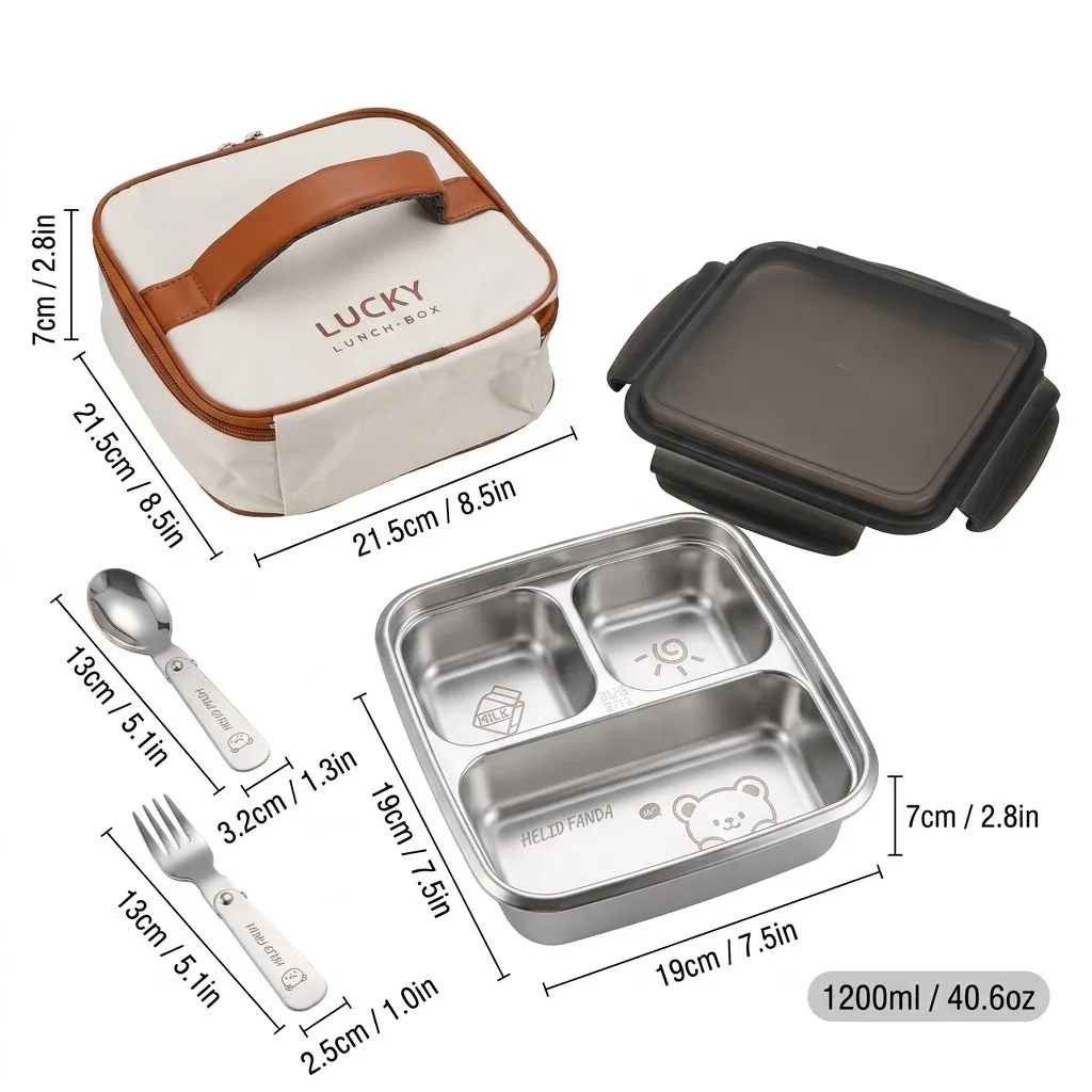 Draagbare 304 roestvrijstalen gedeelde bento lunchbox met 2/3 compartimenten, grote capaciteit, lekvrij voedselcontainer voor kinderen en studenten