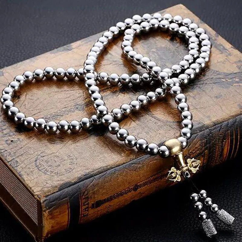 

Tactical 10MM Steel Lifeline Chain Buddha Beads Self Defense Hand Bracelet Necklace EDC Outdoor Tools Self Protection Survival