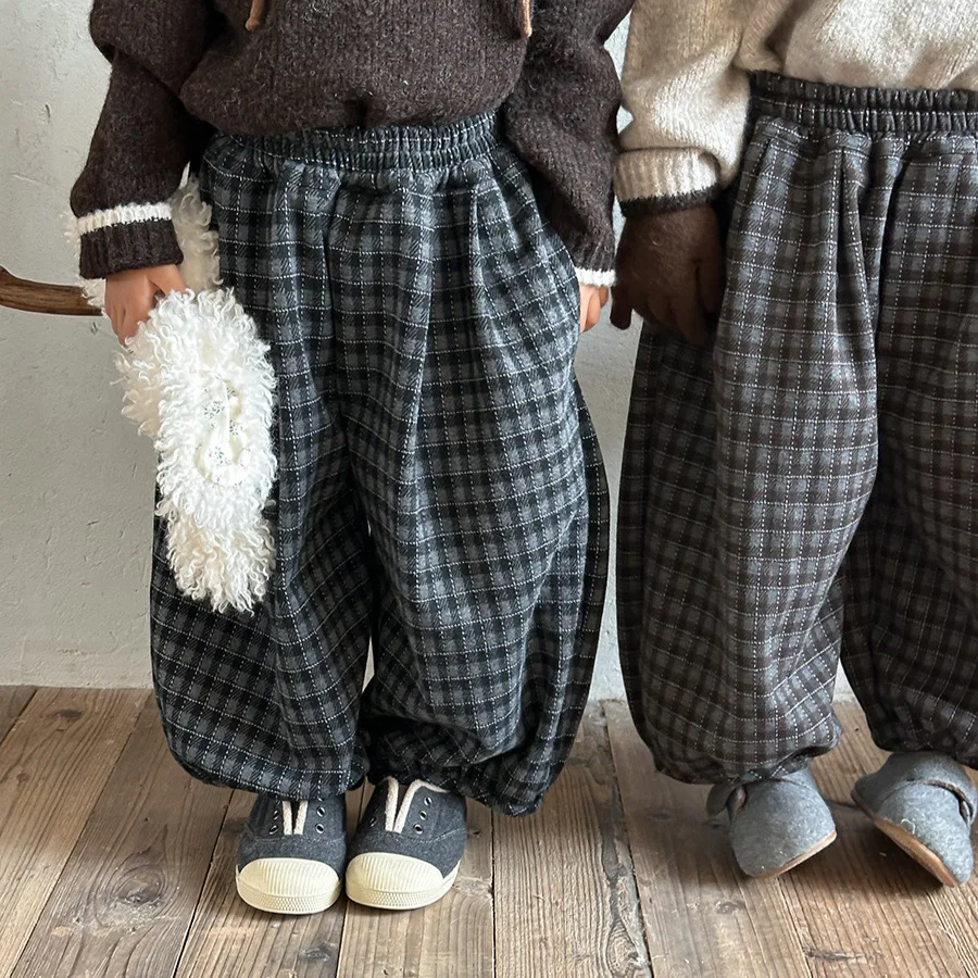 

‌2025 Autumn Kids Plaid Loose Pants Boys Girls Retro Trousers for Age Children 1-8 Years Soft Comfortable Casual Outfit