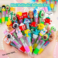 2Pcs/Lot Cute Cartoon Four-Color Mini Ballpoint Pen Kawaii Rabbit Capybara Multicolor Oil Pen School Student Stationery Gifts