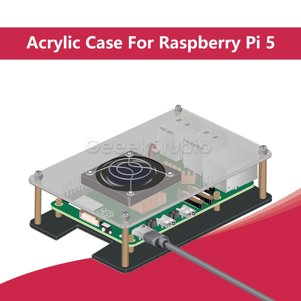 Raspberry Pi 5 Acrylic Case Enlosure Shell with Cooling Fan Heatsinks for RPI 5