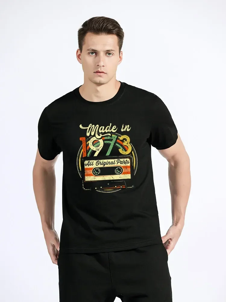 Funny Made In 1973 Birthday Tshirt Gifts Cassette Tape Vintage T Shirt Party Grandma Grandpa Present  Summer Cotton T-shirt Gift