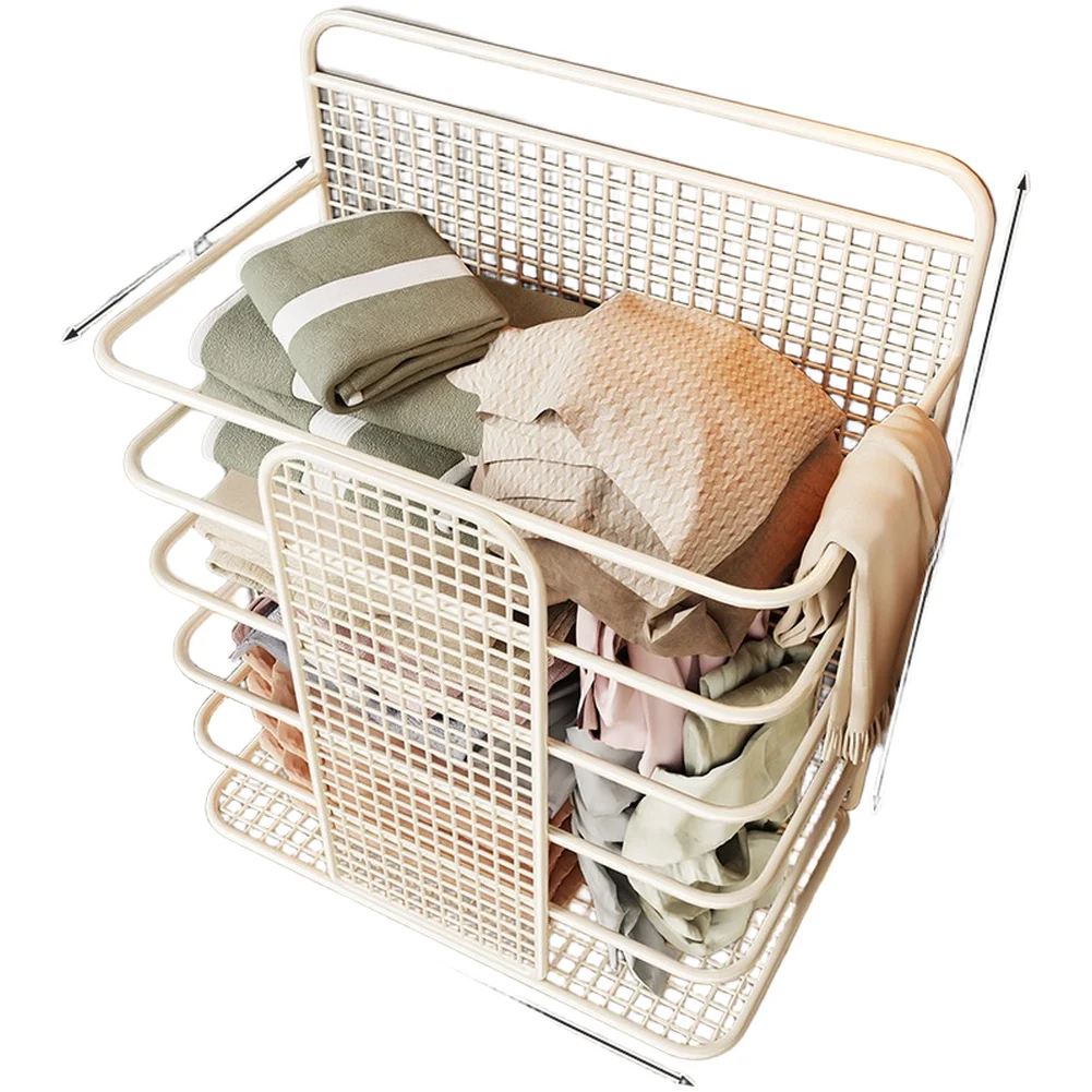 Spacious Wall Mounted Laundry Hamper Built with Strong Iron Frame for Bathroom Use and Optimized Floor Space Management