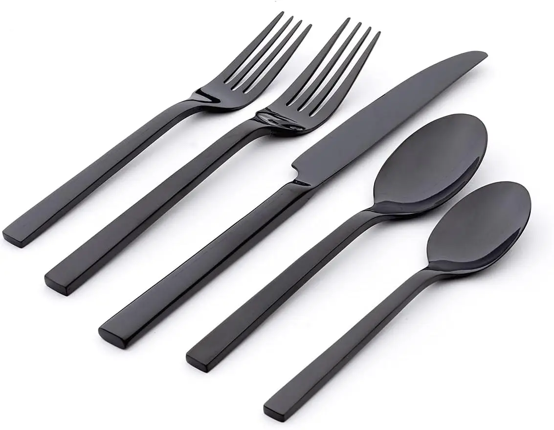 

20-Piece Black Stainless Steel Flatware Set, Service for 4, Modern Design, Dishwasher Safe