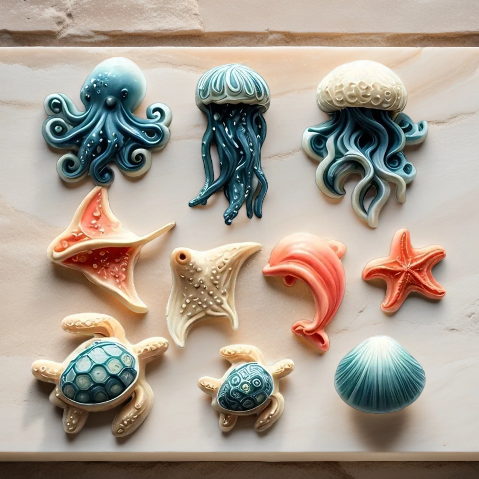 Jellyfish Octopus Starfish And Shell Silicone Mold Marine Life Ocean Style Silicone Mold Chocolate Candy Cake Aroma Plaster Mold
