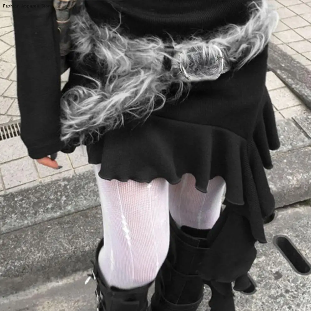 Cinturón largo Retro Vintage gris para decoración de vaqueros, cinturón de piel sintética de Hip-hop Y2K, pretina peluda elegante, accesorios de cintura