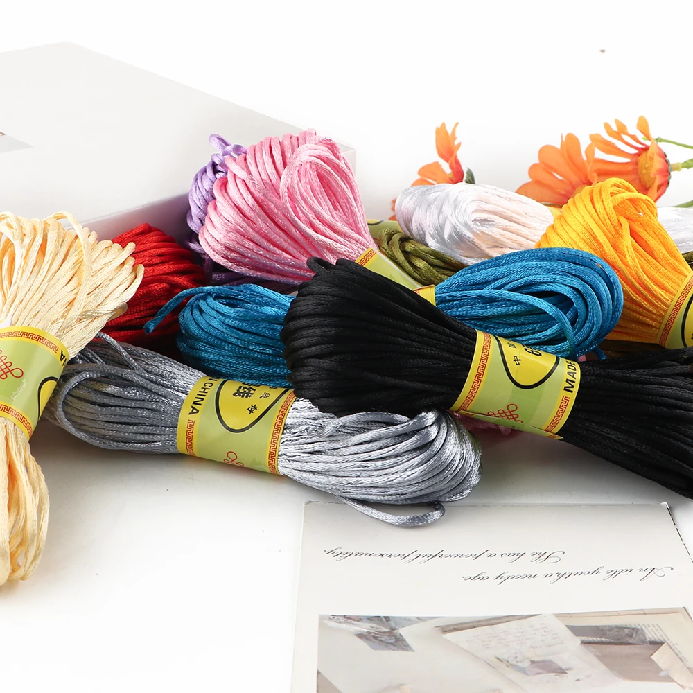 2mm 18m/Lot Satin Nylon Trim Cord Rattail Cord Chinese Knot Satin Beading Cords Braided Shamballa String Thread