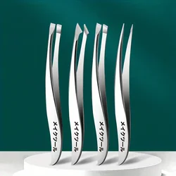 4Pcs Mirror light curve Tweezers plucking hair eyebrow clip plucking beard eyebrows false eyelashes makeup makeup tool set