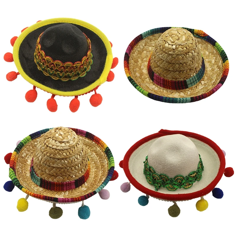 Mexican Mini Small Hat Hair Hoops Mini Sombrero Headbands Headdress Performance Props Carnival Halloween Party Funny Hats