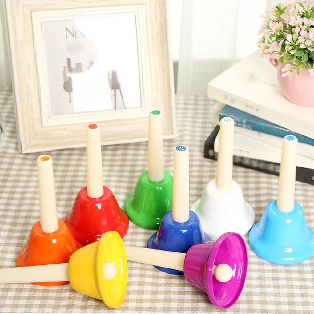 Musical Toy Waterproof Reusable Bright Handbells Percussion Instrument Accessories 8-Note Hand Bell Children Early Education