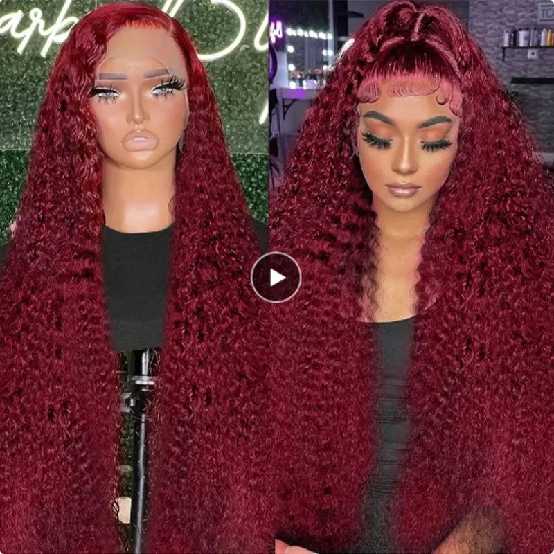 99J HD Burgundy Deep Wave Human Hair Quick Install Wear Wigs 13x6 Lace Front Wig Brazilian Deep Curly Human Hair Wig 200 Density