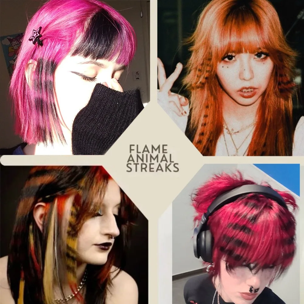 

New Stripe Printed Clip in Hair Extensions Colorful Straight Hair Highlights 18 Inches Synthetic Wig Hairpieces Girls